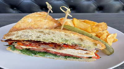 Club sandwich and fries